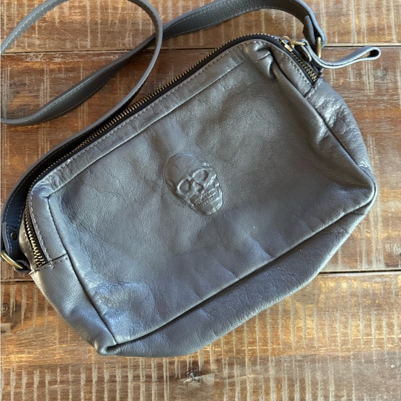 Handbags - Made in Italy Genuine Leather gray crossbody bag with skull